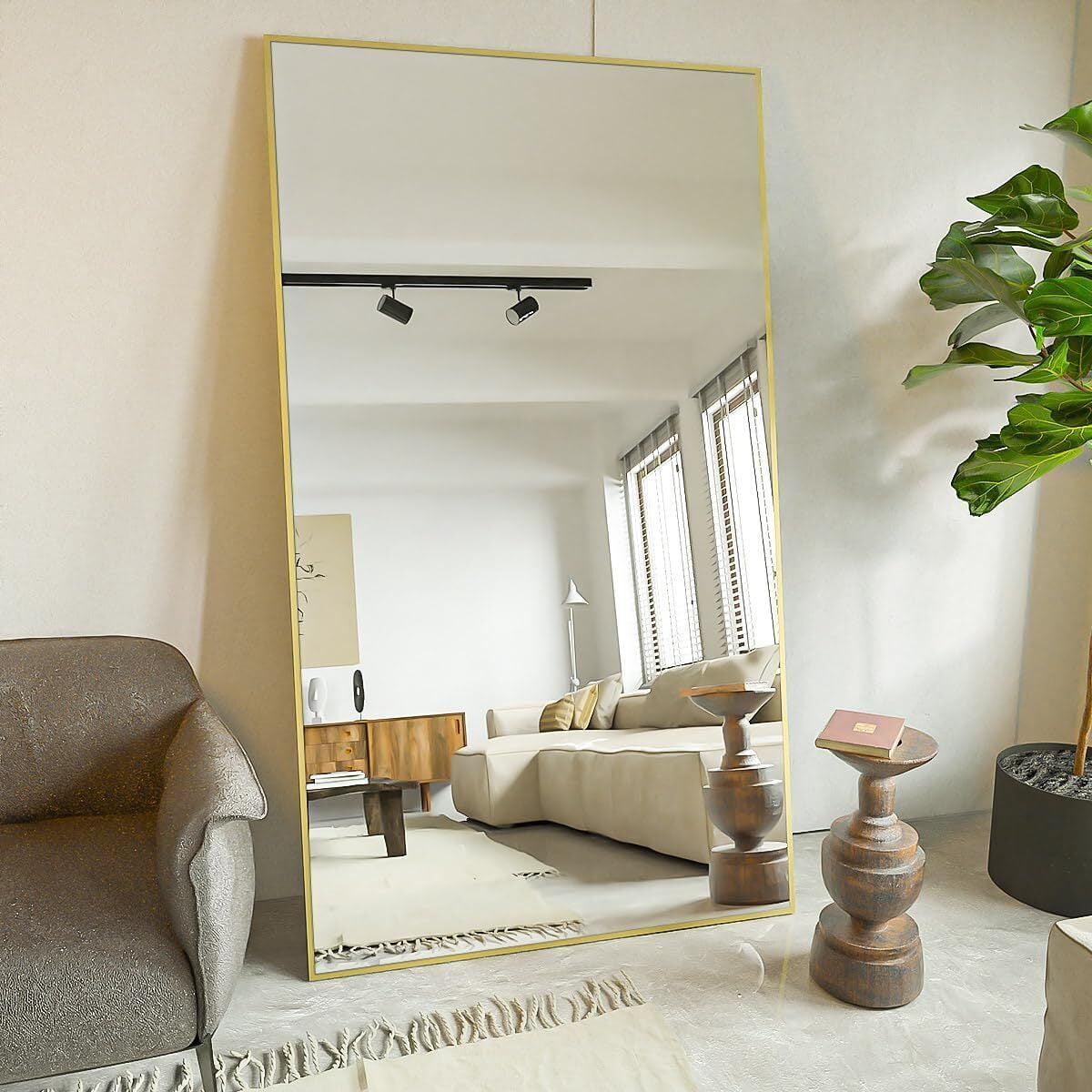 Anyrose 77"x38" Floor Mirror Full Length, Bedroom Floor Body Mirror with Stand, Large Mirror, Leaning, Gold