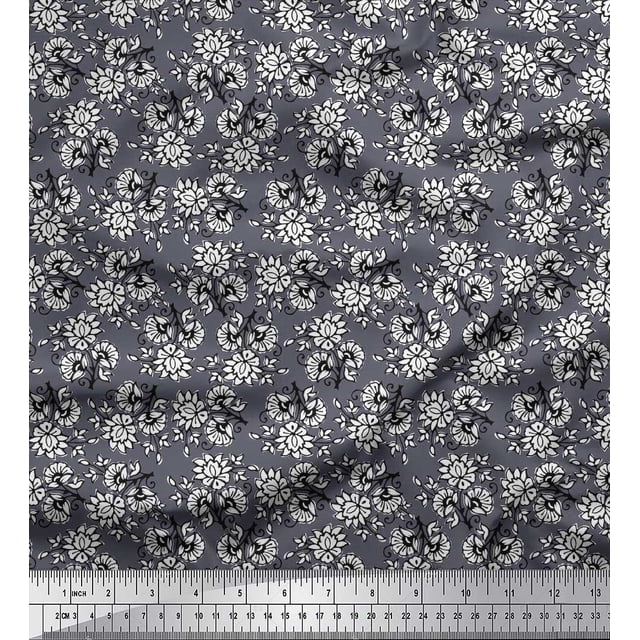Soimoi Rayon Fabric Leaves & Floral Block Print Sewing Fabric Yard 56 Inch Wide