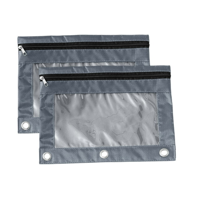 Yhsdtq,2-Pack B5 Cloth Eyelet Binder Pouch with Zipper and 3-Ring Holes, Large Capacity Office File Storage Bag with Transparent Compartment for Pens, Pencils, Rulers, Erasers
