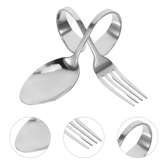 Raindrops 2 Pieces Stainless Steel Fork And Spoon Set Curved Handle For Seafood Buffet Salad Serving Utensils