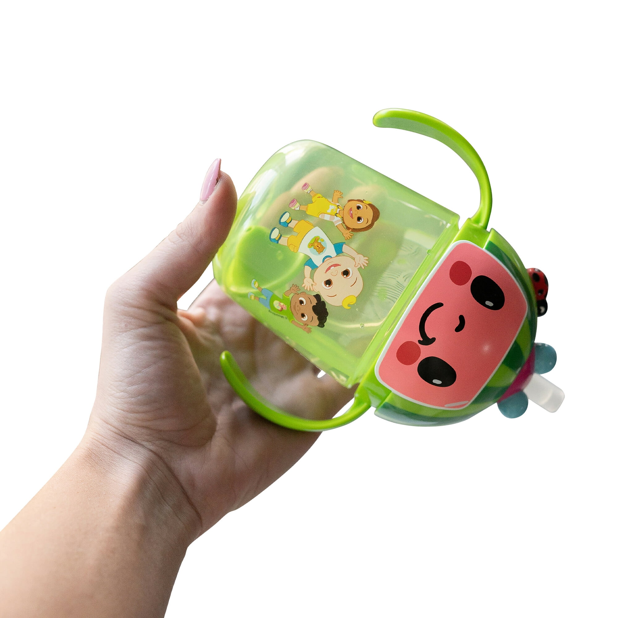 (2 pack) CoComelon Weighted Straw Cup - Spill Proof Toddler Straw Cups with Flip Top Cover - Transition Sippy Cups - Toddler Feeding Supplies - 7 Oz - Ages 6 Months and Up