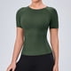 thumbnail image 4 of Camiseta de Manga Corta de Yoga para Mujeres Color Sólido Moda Casual Respirable Apretado Deportivo de Alta Elasticidad Camiseta de Carrera de Manga de Raglan Cuello Redondo Top de Manga Corta de Muj, 4 of 5