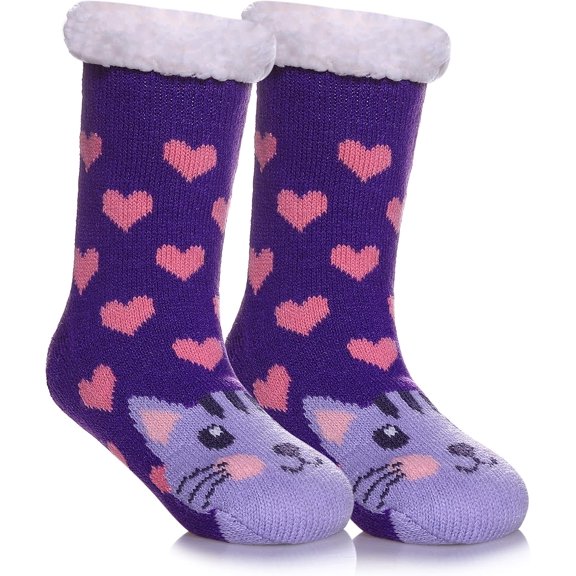 Minzimin Kids Boys Girls Slipper Socks Cute Animal Fuzzy Winter Warm Fleece Lining Christmas Socks With Grippers