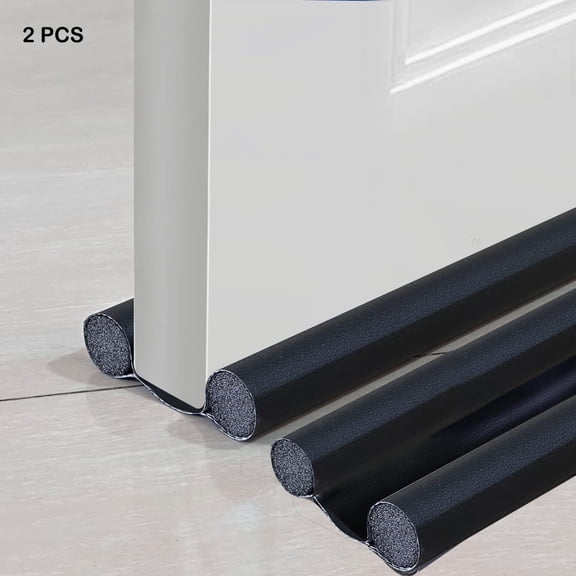 RUseeN 2PCS Polyester & Leather Adjustable Twin Door Draft Blocker Guard 38 inch Home Soundproof Dust Proof Seal Strip Door Window Insulation Living Under Door Draft Stopper Blocker - Black