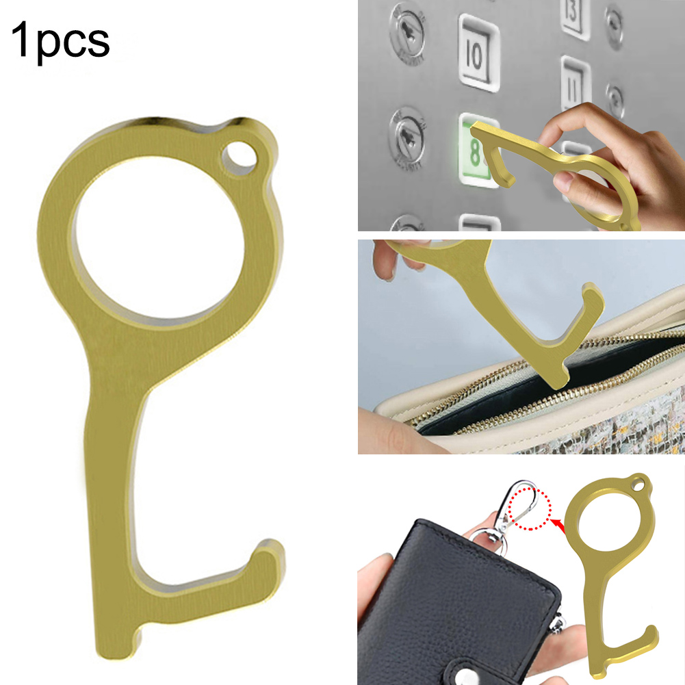 Handheld Brass EDC Keychain Tool Offering NonContact Door Opener Hook