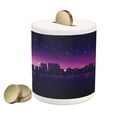 thumbnail image 1 of Night Piggy Bank, City Skyline Silhouette Skyscrapers Abstract Graphic Architecture Urban Life, Ceramic Coin Bank Money Box for Cash Saving, 3.6" X 3.2", Indigo Pale Pink, by Ambesonne, 1 of 4