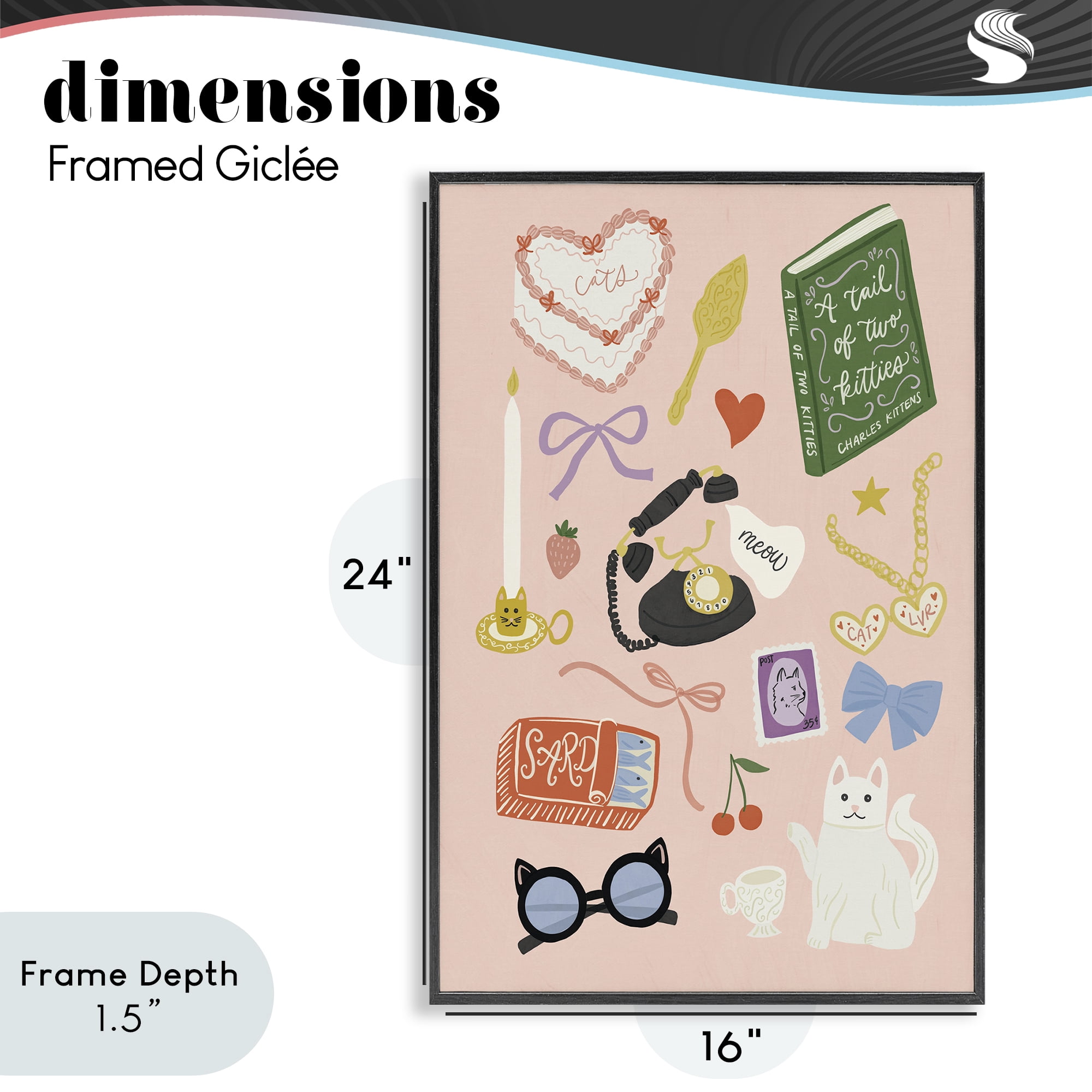 Stupell Industries Vintage Cat Lover Trinkets Black Framed Giclee Art, design by Amanda Houston