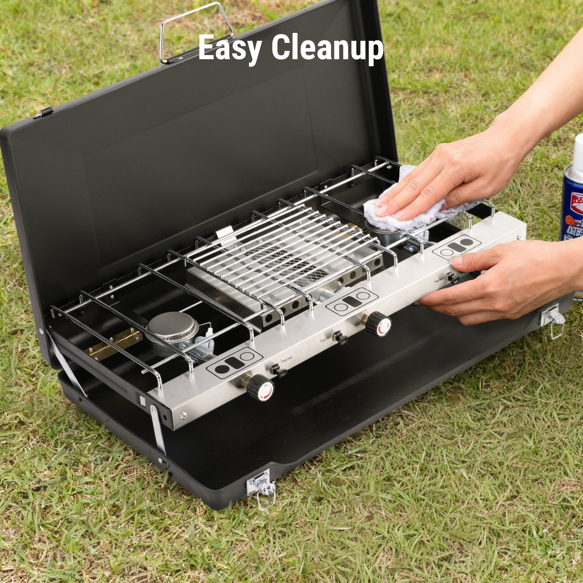 SaveJoy Portable Gas Grill, 3 Burner BBQ Propane Grill, Camping Stove with Hose Tank Adapter for Outdoor Cooking