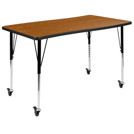 UPC: 0889142515210 | Flash Furniture Wren Mobile 28 W x 47.5 L Rectangle Wave Flexible Collaborative Oak Laminate Activity Table-Standard Height Adjust Legs