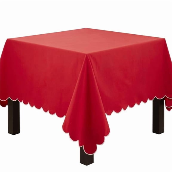 Saro Lifestyle 8123.R80S 80 in. Square Scalloped Tablecloth - Red