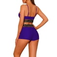thumbnail image 3 of Conjuntos de bikini de color contrastante para mujer de 2 piezas, traje de baño de cintura alta con escote redondo, talla X-Large, azul oscuro y púrpura, 3 of 5