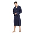 thumbnail image 3 of HEARTNICE Mens Robe 100% Cotton, Soft Lightweight Knit Spa Long Bathrobe,(Navy Blue,S-M), 3 of 5