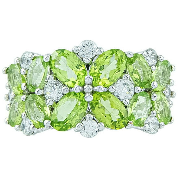 Gold Coast Platinum Plated Green Peridot Flower Burst Statement Ring Size 9