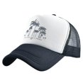 thumbnail image 1 of Men Baseball Hat Hollow Out Breathable Mesh Coconut Tree Print Long Brim Sunscreen Adjustable Baseball Sport Summer Trucker Hat Clothes Accessory, 1 of 10
