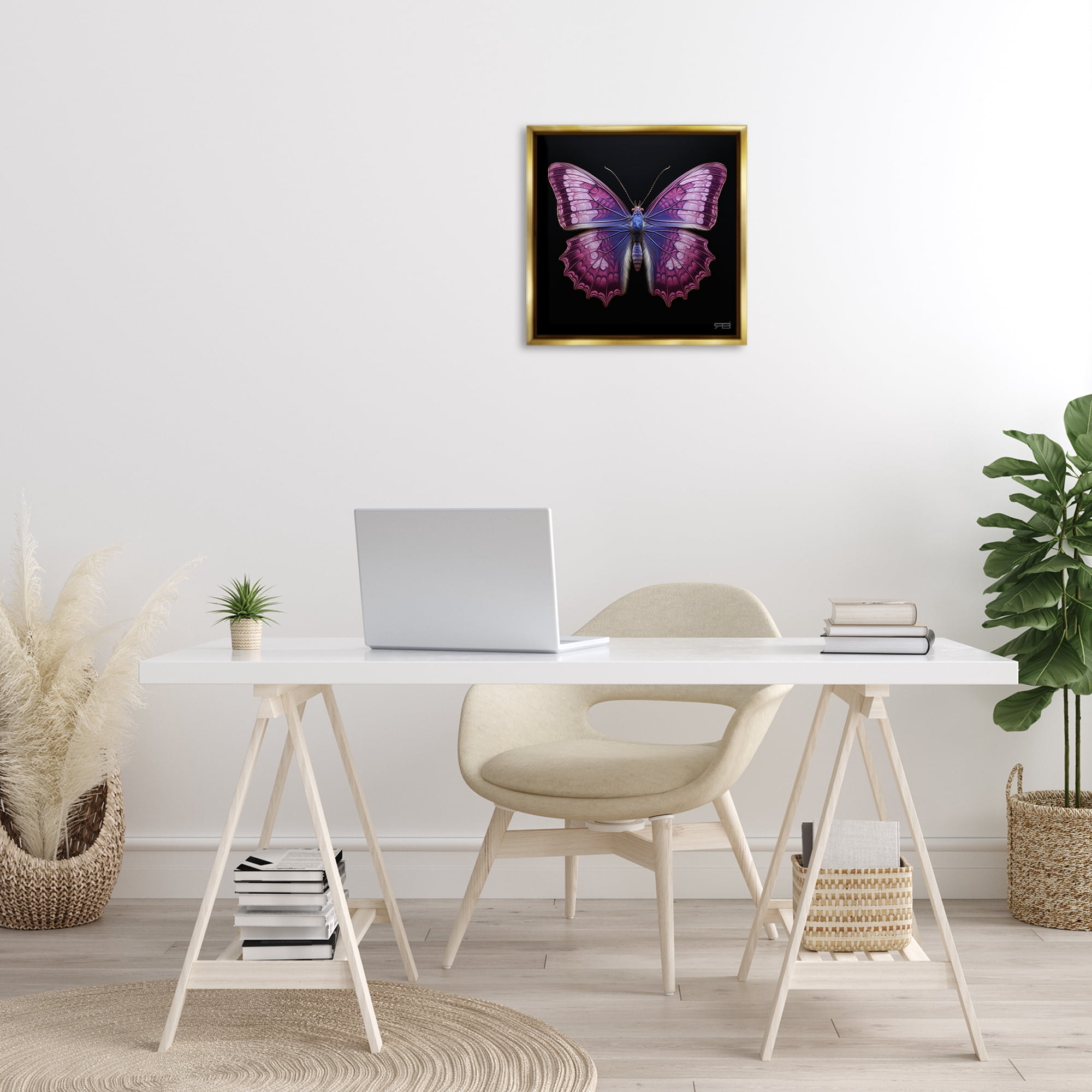 Stupell Industries Vivid Purple Butterfly Animals & Insects Painting Gold Floater Framed Canvas Art Print Wall Art, 18 x 18