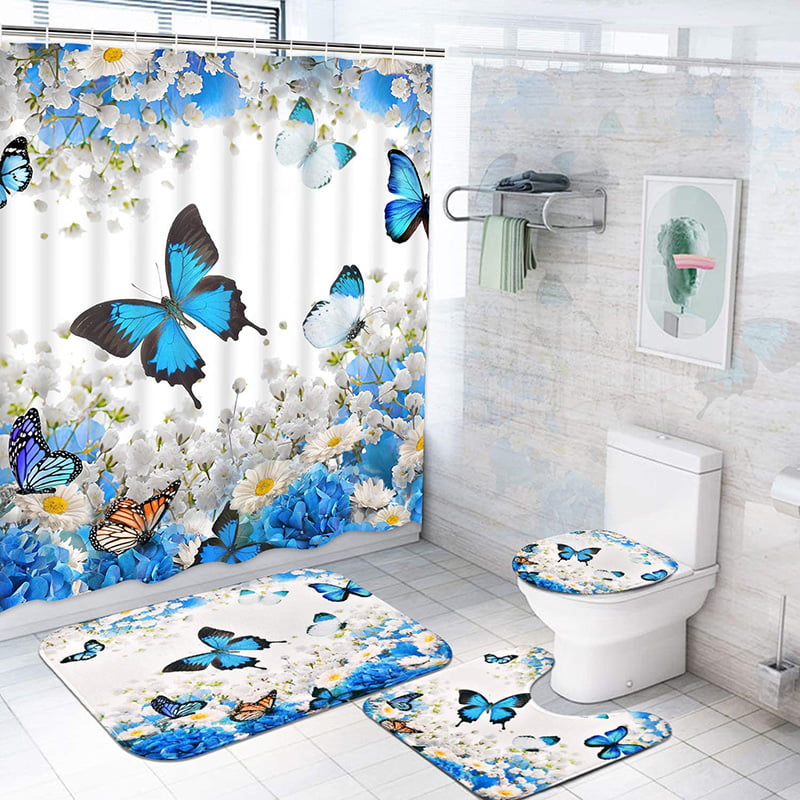 3Pcs/Set Floral Flower Bathroom Non-Slip Pedestal Rug Lid Toilet Cover Bath Mat 