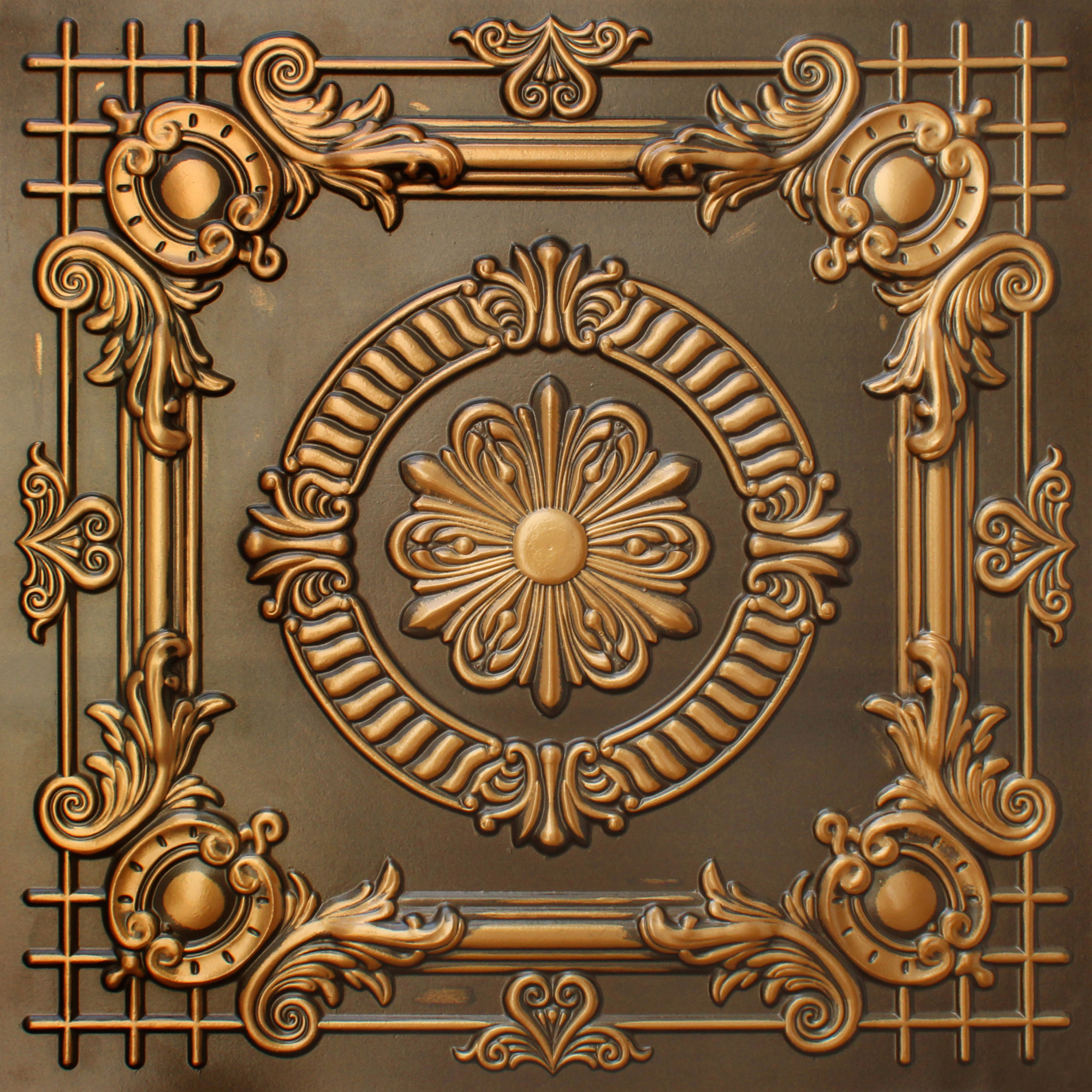 Dundee Deco's Vintage Antique Gold Floral Glue Up/Drop In Ceiling Panels, 2 ft. X 2 ft. (4 sq ft.) each