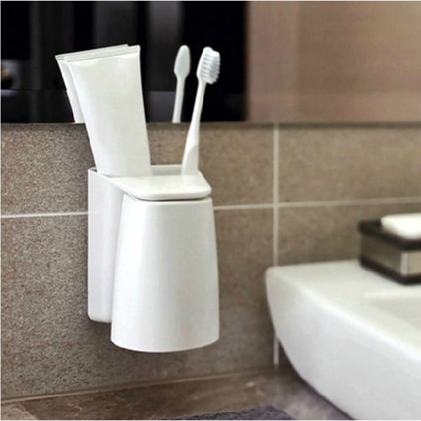 Taza de enjuague bucal con succión magnética, cepillo para cepillo de dientes, estante de almacenamiento para taza, sin perforaciones, montado en la pared, multifuncional, para uso doméstico