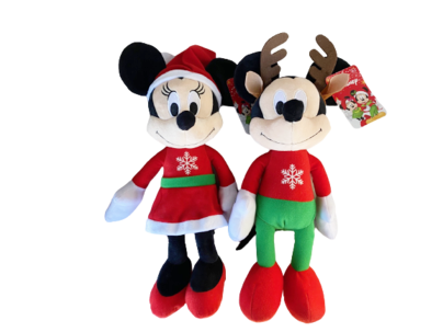 Disney Mickey Mouse and Minnie Mouse Christmas Holiday Stuffed Plush Set 13"