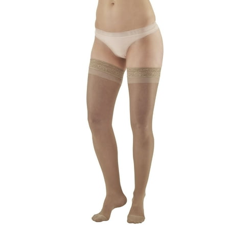 Womens Stretch Walker - Ames Walker Women's AW Style 8 Sheer Support Closed Toe Compression Thigh High Stockings w/ Lace Band - 20-30 mmHg Nylon/Spandex 8-P