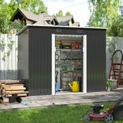 JAXSUNNY 4.2' x 9.1' Outdoor Utility Tool Metal Storage Shed, Outdoor Storage Shed for Backyard, Garden, Barn, Dark Gray