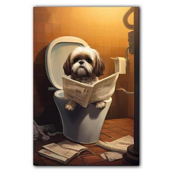 Shih Tzu Dog Bathroom Wall Decor, Funny Bathroom Wall Art Prints, Farmhouse Bathroom Canvas Wall Art, Bathroom Decorations, Kids Bathroom Pictures for Wall