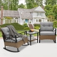 thumbnail image 3 of 3 Piece Outdoor Rocking Bistro Set, PE Rattan Steel Top Table and Rocking Chairs Set, Outdoor Conversation Set with Cushions for 2 Persons, All-weather Bistro Set for Patio, Pool, Balcony, Pub, Cafe, 3 of 9