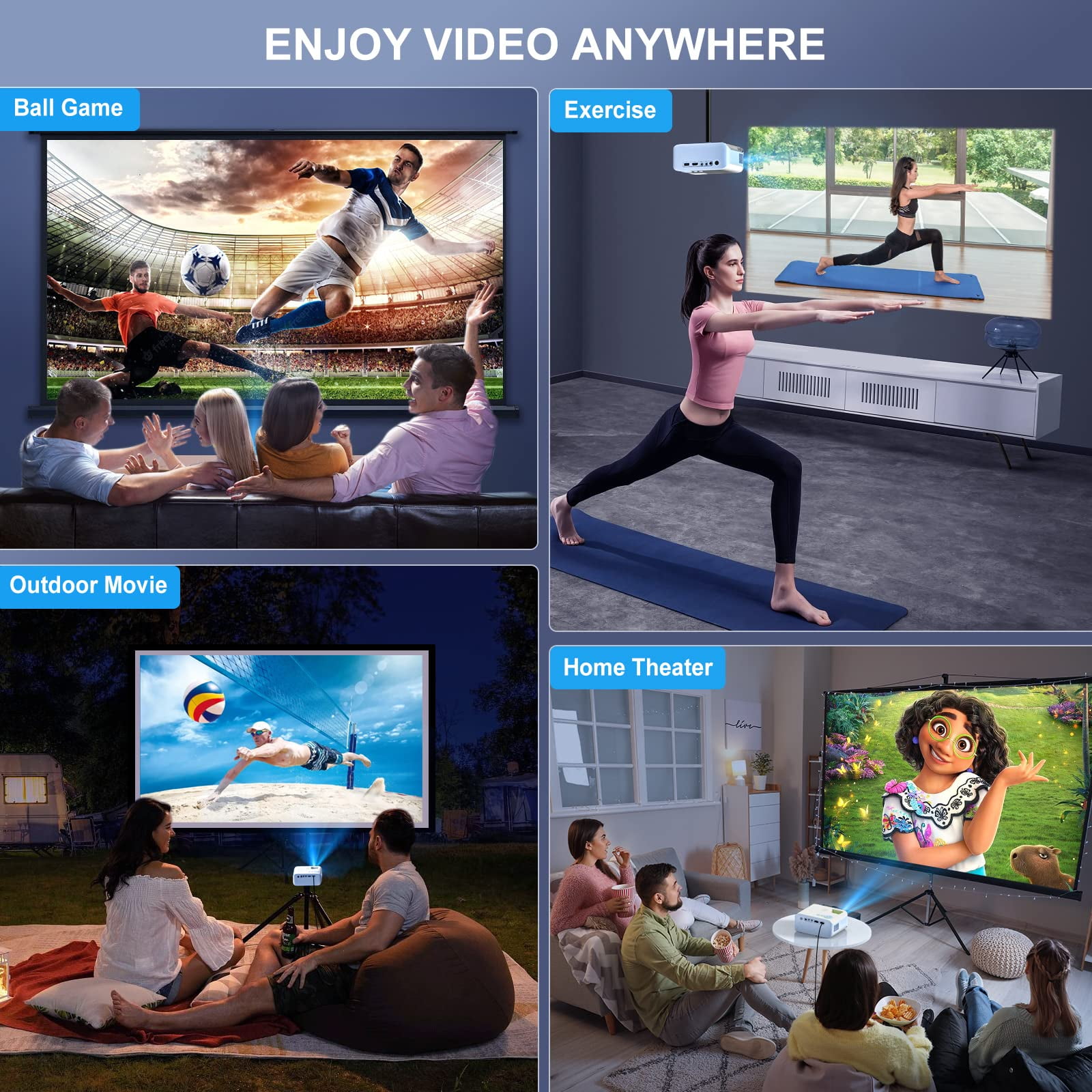Mini Projector, Native 1080P Full HD 9000L Movie Projector 4K Supported, Video Mini Portable Projector for HDMI, USB, Laptop, TV Stick, PS5, IOS & Android, U Disk