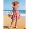 thumbnail image 5 of Arshiner Girls Bow-Tie Straps Smocked Backless Tiered Sundress with Pockets | Girls Summer Sleeveless Flowy Swing Lace Tiered Midi Dress for Kids 5-12 Years, 5 of 5