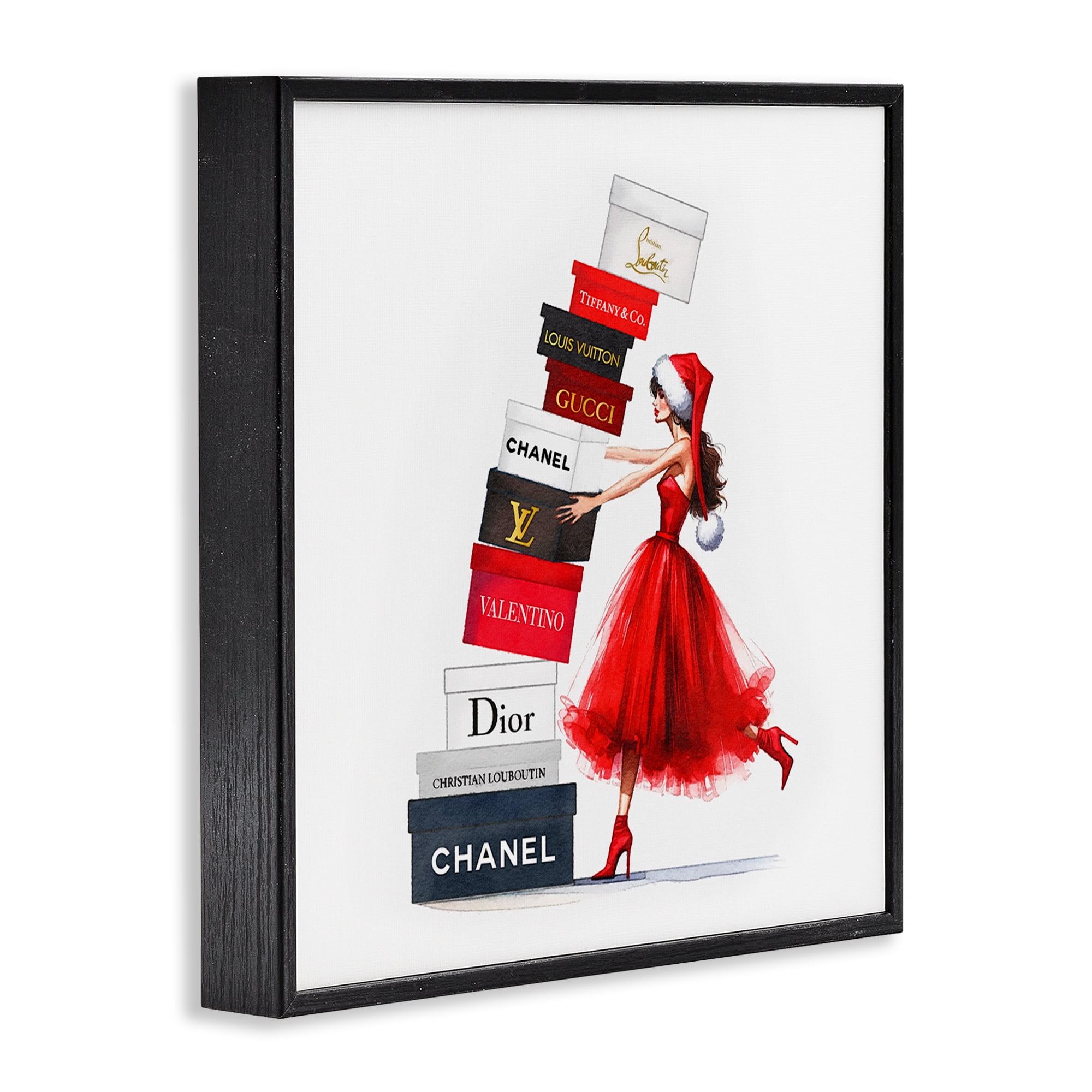 Stupell Industries Holiday Glam Shopping Boxes Holiday Painting Black Framed Art Prints Wall Art, 17 x 17