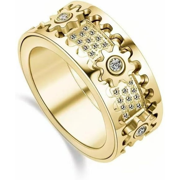 MDybf 14K Gold Plated Love Friendship Gold Ring Women's Gear Rotation Exquisite Cubic Zircon Ring Rotation Ring Valentine's Day Mother's Day Christmas Best Gift (Gold, 6)