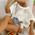thumbnail image 6 of Fshinging T-Shirts For Women Summer Womens Summer Scoop Neck Short Sleeve Sweater Casual Crochet Hollow Out Knit Tops Pullover Shirts Clothes 2025 Under 10 Dollars, 6 of 6