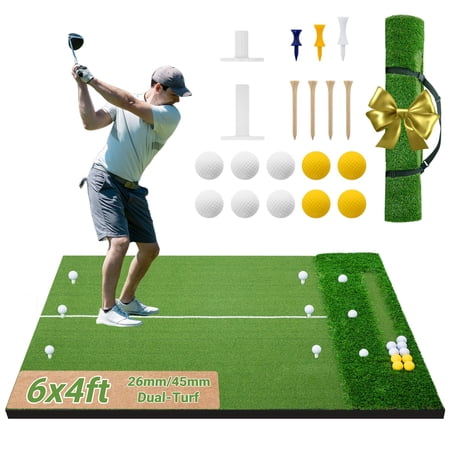 Golf Mat 26 Mm 45mm Dual-turf 5x4 Ft/6x4 Ft Hitting For Practice Outdoor Indoor High-density Artificial Turf Chipping Driving Swinging Gifts Men Dad