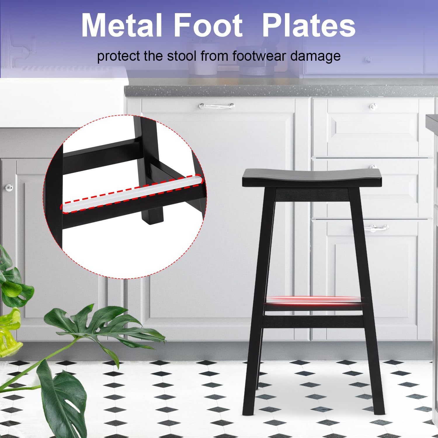 FDW Bar Stools Set of 2 for Kitchen Counter Solid Wooden Saddle Stools 30-Inch Height (Black, 30 in)
