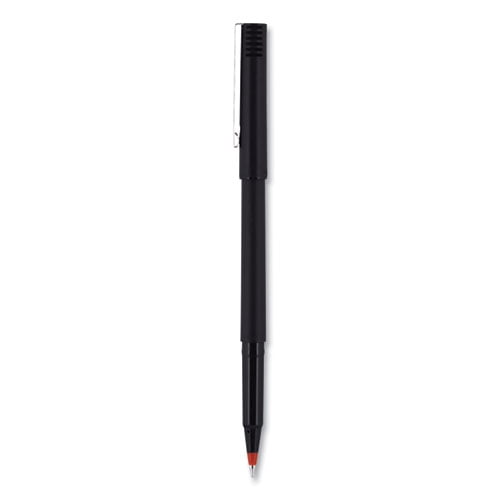 Roller Ball Pen, Stick, Micro 0.5 Mm, Red Ink, Black Matte Barrel, Dozen | Bundle of 5 Dozen
