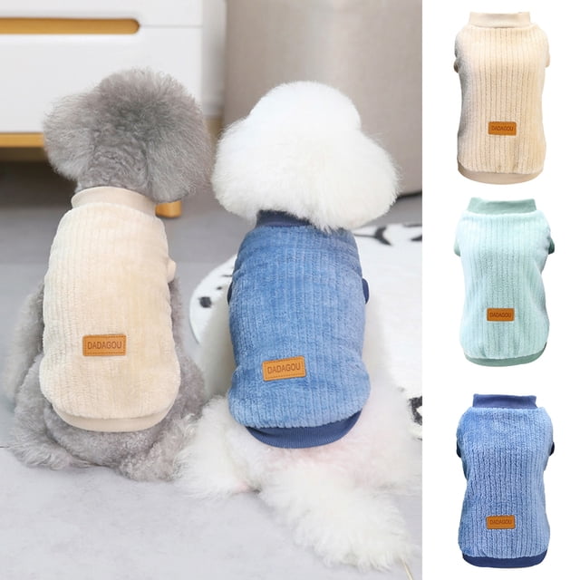 Trayknick Pet Sweater Solid Color Keep Warmth Skin-friendly Pet Dogs Fleece Sweatshirt Costume for Winter Blue