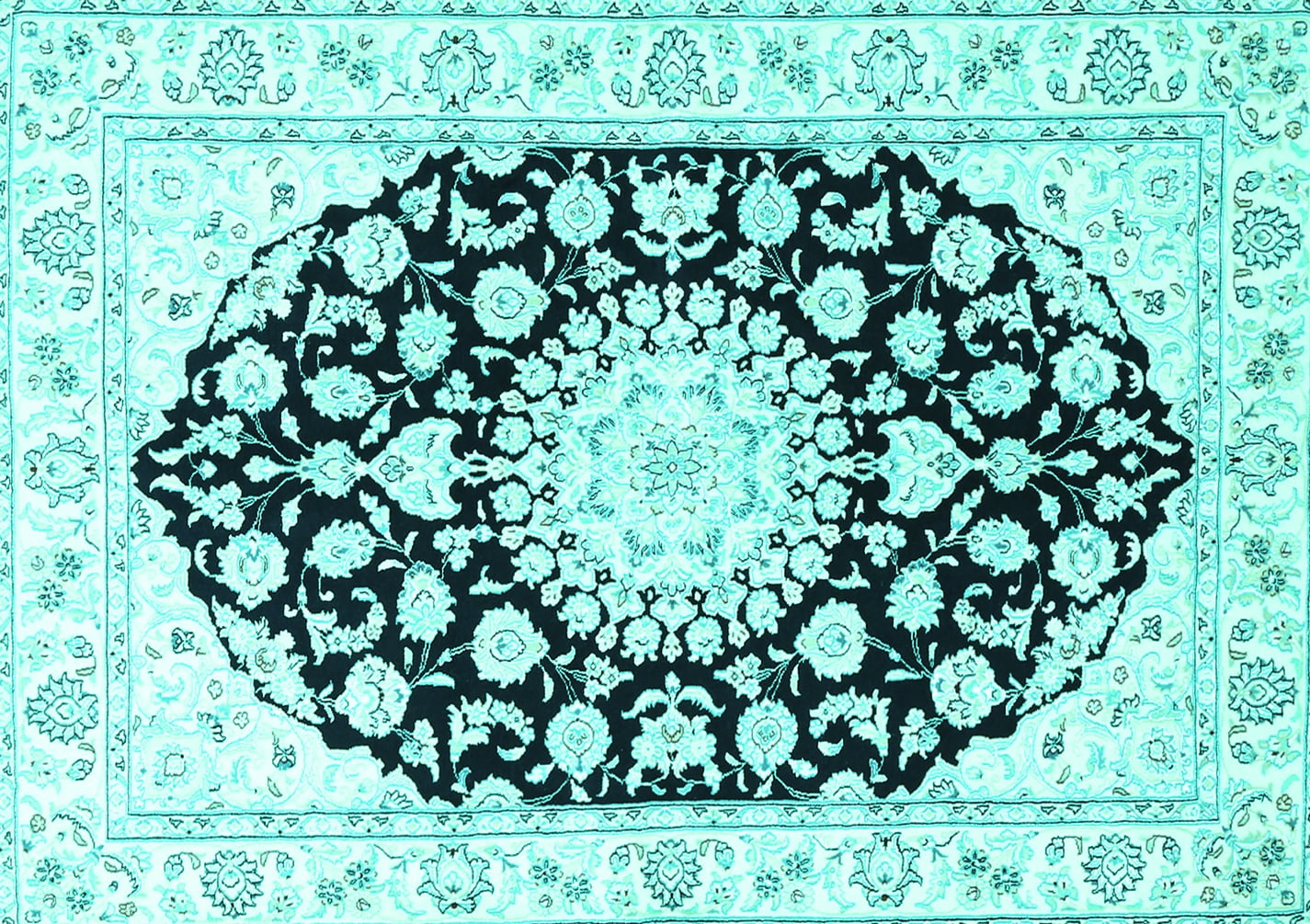 Ahgly Company Indoor Rectangle Medallion Turquoise Blue Traditional