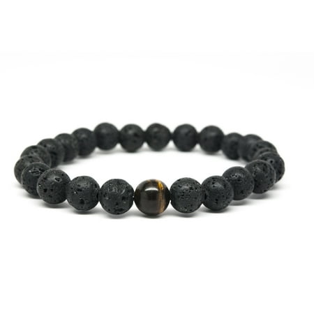 Balance Jewel (Wrist Beads Semiprecious Stone Bracelet - Real Tigers Eye and Lava Stone Gemstones - for Chakra Healing and Balancing, fits Men and Women 7 inch - Adds Boho Charm to)