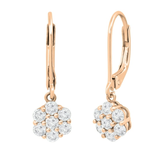 Dazzlingrock Collection Round White Diamond Cluster Dangle Earrings for Women (0.95 ctw, Color I-J, Clarity I2-I3) in 10K Rose Gold