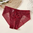 thumbnail image 2 of VONCOS Womens Lace Cheeky Panties Sheer Open Front - Romantic Burgundy Mesh Underwear Low Rise Plus Size with Bow,Size L, 2 of 3