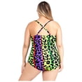 thumbnail image 3 of Doomiva Women One Piece Plus Size Swimsuit Leopard Print Scoop Neck Beachwear Crist Cross Straps Yellow 3XL, 3 of 7