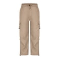 thumbnail image 6 of Hueook Pants for Women Drawstring Waist Cargo Pants Loose Fit Casual Trousers with Pockets Fall Khaki XL, 6 of 7