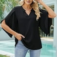 thumbnail image 2 of Women'S V Neck Chiffon 3/4 Ruffled Sleeve Loose Blouse Tops Black S, 2 of 3