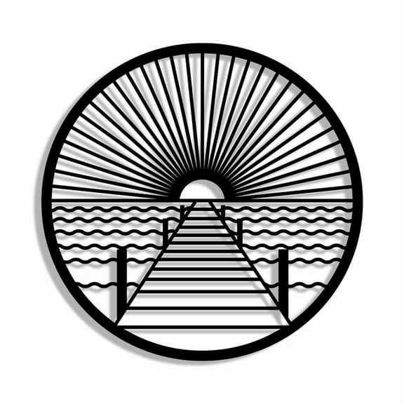 Sun Sea Bridge Metal Hanging Wall Art Sculpture Decorations Creative Home Wall Decor Outdoor Ornament