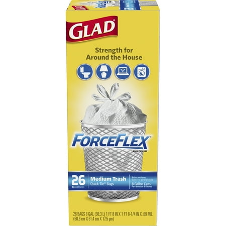 Glad Medium Quick Tie Trash Bags Forceflex 8 Gal White Bag Unscented 26 Ct Glad Medium Quick Tie Trash Bags Forceflex 8 Gal White Bag Unscented 26 Ct