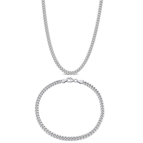Everly Men's Sterling Silver 4.4mm Curb Link Chain Necklace and Bracelet Set - 20 in 9 in
