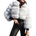 thumbnail image 3 of loveimgs Abrigo de piel sintética mullida para mujer, chaqueta recortada, chaqueta acolchada con cremallera, chaqueta de peluche cálida y difusa para invierno, 3 of 5