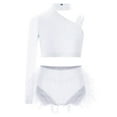 thumbnail image 2 of YiZYiF Kids Girls Sparkly 2 Piece Dancing Outfit Rhinestones Dance Crop Top and Feather Briefs Skirt White 8, 2 of 6