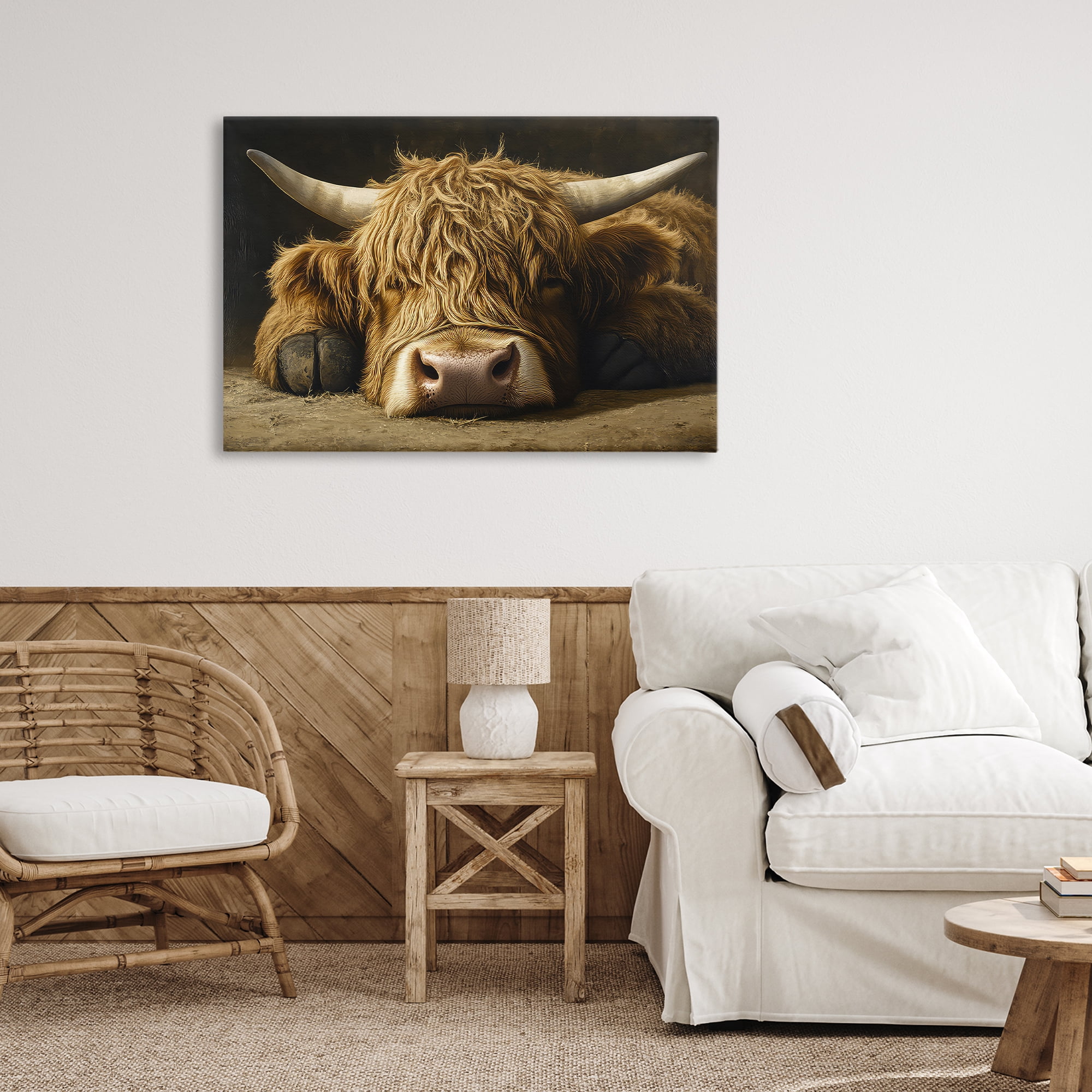 Stupell Industries Sleeping Highland Cow & Hoof Canvas Wall Art, design by The Wands Want