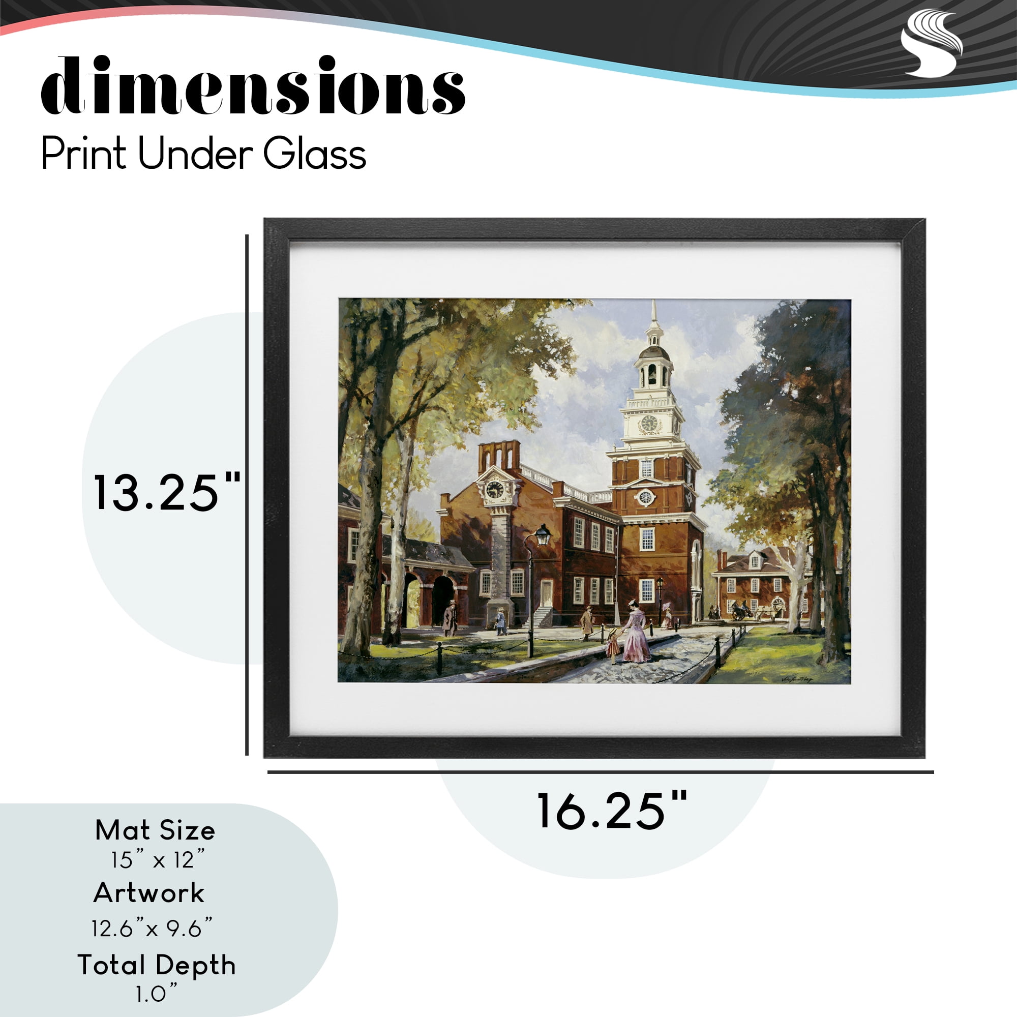 Independence Hall Colonial Times Black Framed Print Under Glass, design by Wind River Studios